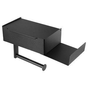 Unique Bargains Adhesive Wall Mount for Kitchen Bathroom with Shelf Toilet Paper Holder Black 1 Pcs - 1 of 4