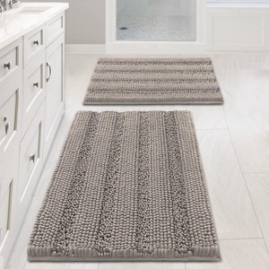 Attop Bathroom Rugs, Bath Mat Set of 2 Extra Thick Chenille Striped Pattern Shaggy Bath Rugs for Bath Room - 1 of 4