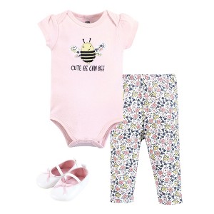 Hudson Baby Infant Girl Cotton Bodysuit, Pant and Shoe Set, Cute Bee - 1 of 4