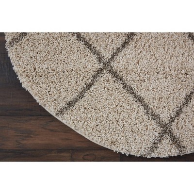 Cream Diamond Pattern Round Shag Area Rug, 5'