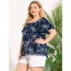 Agnes Orinda Women's Plus Size Floral Tassel Hem Square Round Casual Blouses - 4 of 4