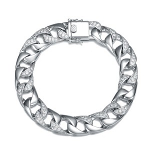 Guili Mens Rhodium-Plated Sterling Silver Miami Cuban Chain Bracelet with Iced Out Cubic Zirconia Stones for a Bold and Stylish Statement Piece - 1 of 4
