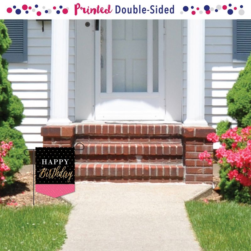 Big Dot of Happiness Chic Happy Birthday - Pink, Black & Gold - Outdoor Home Decorations - Double-Sided Birthday Party Garden Flag - 12 x 15.25 inches, 2 of 9