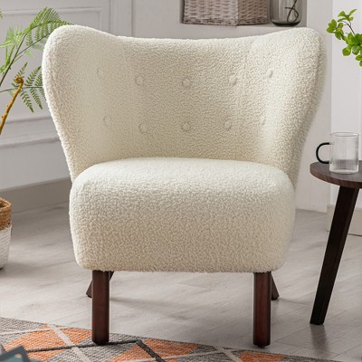 Modern Accent Chair Lambskin Wingback Tufted Side Chair With Solid Wood   GUEST F43f8bdb 38ee 4332 B9ad 90e19b20a5d4