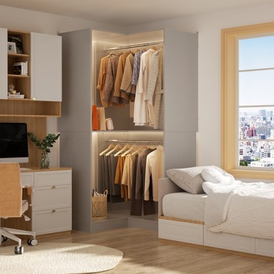 Aheaplus Freestanding Corner Closet Organizer with Hanging Rods, Space-saving Closet System for Walk-in Closet
