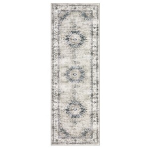 Vintage Distressed Floral Medallion Area Rug Machine Washable Soft Floor Carpet for Home Office - 1 of 4