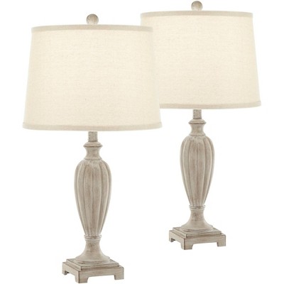 Regency Hill Traditional Table Lamps Set of 2 LED Light Oak Carved Wood Off White Shade for Living Room Bedroom Bedside Nightstand