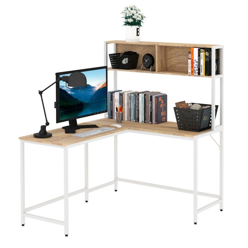 HOMCOM 55 Inch Home Office L-Shaped Computer Desk with Hutch and Storage Shelves, PC Table Study Writing Workstation with 2 Storage Compartments, Bookshelf, 4 of 9