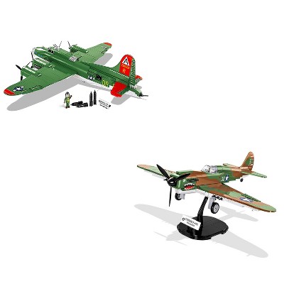 COBI Army Boeing Model B-17 Flying Fortress Plane Building Block Kit Bundle w/ Historical Collection Brick Model Curtiss P-40E Warhawk Plane Kit