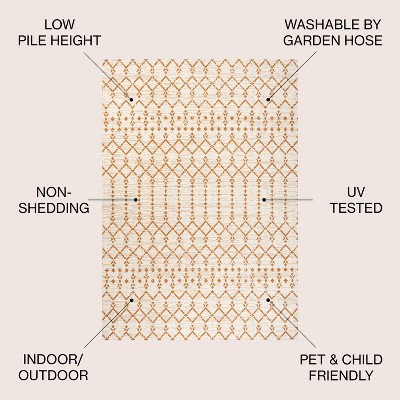 Cream and Orange Geometric Flatweave Indoor/Outdoor Rug