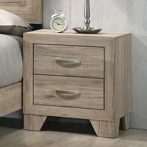 Vynxaria 1pc Contemporary Natural Finish 2-Drawer Nightstand, Wooden Bedroom Furniture (Wood/Composite Wood/Veneer), Metal Handles - 1 of 4
