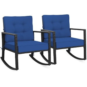Costway 2PCS Patio Rattan Rocker Chair Outdoor Glider Rocking Chair Cushion Turquoise\Red - 1 of 4