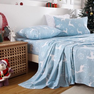Christmas Bed Sheets, Soft Brushed Microfiber Bed Sheet Set, 16 Inches Deep Pocket Fitted Sheet Winter Holiday Sheets Set - 1 of 4
