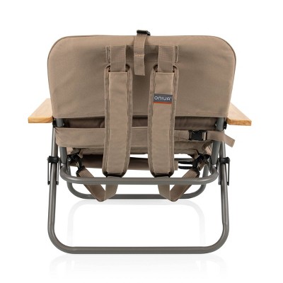 Shale Brown Padded Folding Beach Chair with Wood Armrests