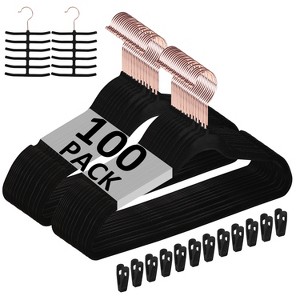VECELO 30/50/60/100 pk Velvet Clothes Hangers Non Slip & Space-Saving Clothes Hangers with Finger Clips & Tie Rack 9 Color - 1 of 4