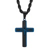 Steeltime 24" Men's two tone black and blue ip stainless steel double cross pendant with figaro chain - 2 of 4