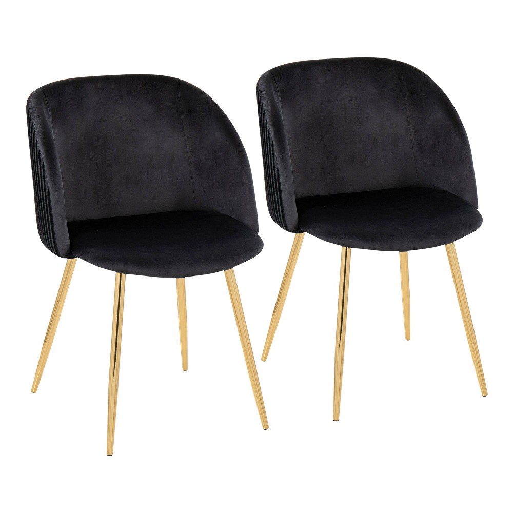 Photos - Dining Table Set of 2 Fran Pleated Dining Chairs Black/Gold - Lumisource: Velvet Upholstery, Metal Legs, Foam Filled