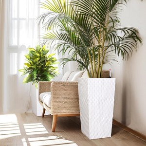 Tall Planter Set of 2, Large Outdoor & Indoor Flower Pots with Drainage Holes,Water Level Monitor,Inner Bucket,Trays & Wheels,Self-Watering Planters - 1 of 4