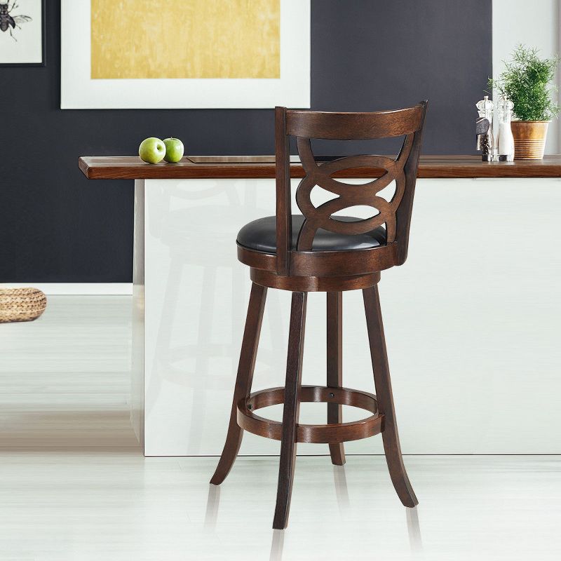 Costway Swivel Stool 29'' Bar Height Upholstered Seat Rubber Wood Dining Chair Home Kitchen Espresso, 3 of 8