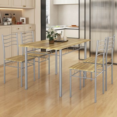 Walnut and Silver Metal 5-Piece Dining Set with MDF Chairs