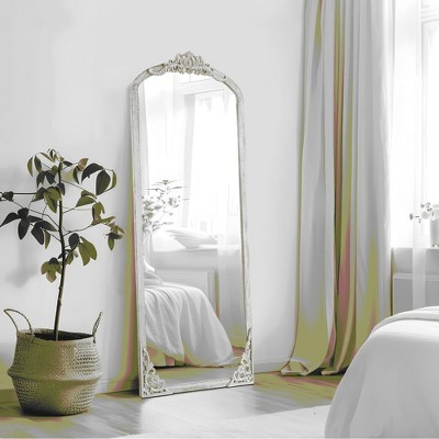 Lirago Arch Solid Wood Mirror Ornate Mirror Wall Mirror Retro Mirror with Carved Frame 64*21 Weathered White