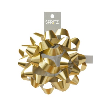 Glitter Gift Bow Gold - Spritz™: Decorative Bows for Gift Wrapping, Birthday & Easter, Solid Pattern, 6" Plastic Accessory