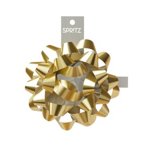 Glitter Gift Bow Gold - Spritz™: Decorative Bows for Gift Wrapping, Birthday & Easter, Solid Pattern, 6" Plastic Accessory - 1 of 4
