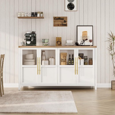 coucheta Sideboard Buffet Cabinet with 4 Glass Doors, 55" Large Modern Farmhouse Storage Cabinet Table, for Kitchen, Dining Room, Living Room