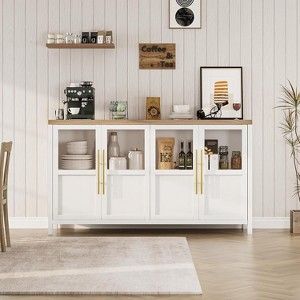 coucheta Sideboard Buffet Cabinet with 4 Glass Doors, 55" Large Modern Farmhouse Storage Cabinet Table, for Kitchen, Dining Room, Living Room - 1 of 4