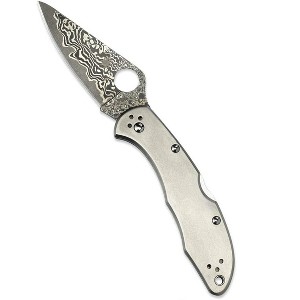 Spyderco Delica 4 Titanium Damascus Folding Knife with 2.9" VG-10 Steel Blade with PlainEdge | Get Superior Strength with the Titanium Handle, Gray - 1 of 4