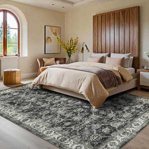 Vintage Rug Floral Print Area Rug for Living Room Washable Non Slip Farmhouse Distressed Indoor Carpet Foldable Low Pile Soft Accent Throw Rug - 1 of 4
