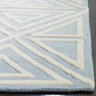 Blue and Ivory Geometric Wool Kids Rug, 5' x 7'