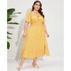 YESFASHION Womens Plus Size Square Neck Floral Print Summer Dress Ruffle Short Sleeve Tie Front Slit Hem Boho Maxi Dress - 3 of 4