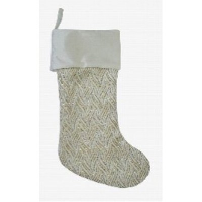Season's Designs 20In White Stocking W/ Sliver Glitter De