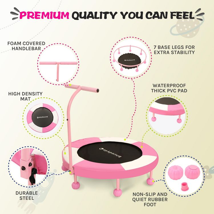 UNISOAR 36 Inch Indoor Trampoline for Kids Toddler Trampoline with Upgraded 2.0mm Steel Pipe and Handlebar - Mini Indoor Trampoline for Kids Age 3 Up, 2 of 7