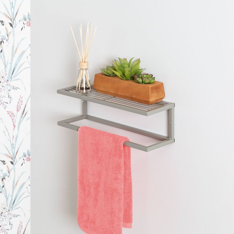Honey-Can-Do Steel Bathroom Slatted Shelf with Towel Bar Gray, 6 of 7
