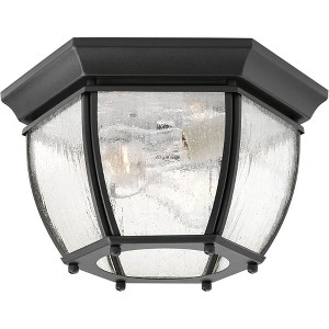 Progress Lighting Roman Coach 2-Light Flush Mount, Textured Black, Seeded Glass Panels, Antique Bronze Finish - 1 of 2