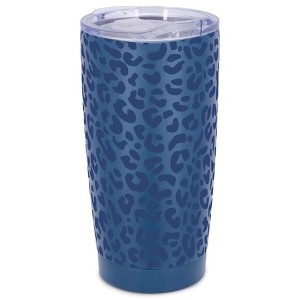 Elanze Designs 20 oz Stainless Steel On the Go Insulated Travel Tumbler With Push Top Lid, Navy Blue Cheetah Leopard Print Blue - 1 of 4