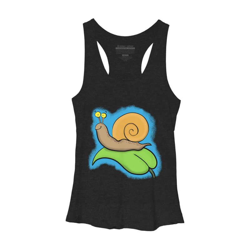Women's Design By Humans Cute, happy snail on a leaf cartoon illustration By thefrogfactory Racerback Tank Top, 1 of 4