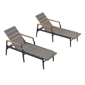 PURPLE LEAF Outdoor Chaise Lounge Chair Set of 2 Patio Pool Lounger Chairs with Wooden Armrest Sunbathing Tanning Recliner for Outside Backyard - 1 of 4