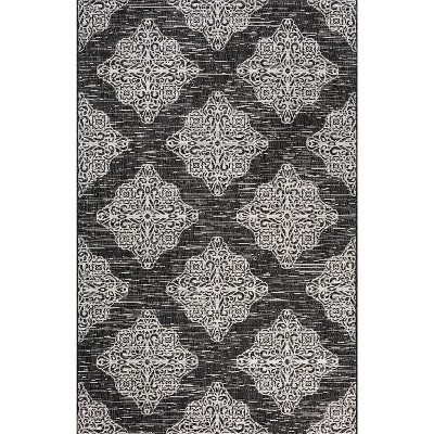 Black and Ivory Medallion Synthetic 8' x 10' Indoor/Outdoor Rug