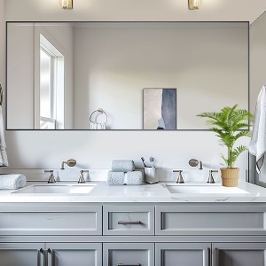 2 Pieces 47 In.H X 22 In.W Black Aluminum Alloy Fine Edge Right Angle Hanging Mirror Frame Wall Mirror - 1 of 4