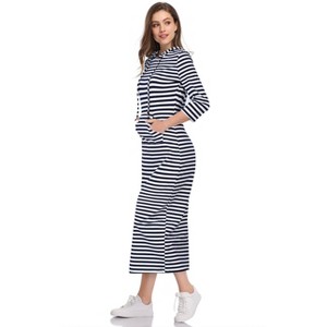 Womens Hoodie Sweat Dress 3/4 Sleeve Slim Fit Hooded Maxi Dress Stripe Summer Dress Soft Lounge Dress - 1 of 2
