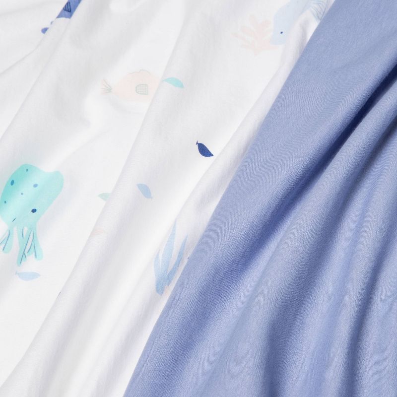 Fitted Jersey Crib Sheet 2pk - Cloud Island&#8482; Fish Friends and Solid Blue, 5 of 7