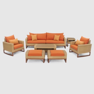 Mili 7pc All-Weather Wicker Sofa and Club Chair Set - Tikka Orange - RST Brands