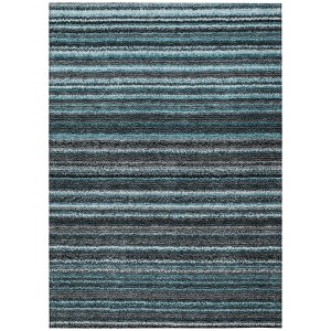Teal Blue Sky Blue And Gray Striped Washable Indoor Outdoor Area Rug - 1 of 4