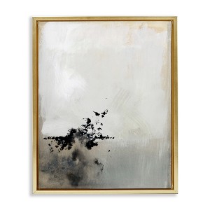 Stupell Industries Minimal Neutral Abstract Painting Black Splatter Floating Frame Canvas Art, Gold, 25" x 31" - 1 of 4