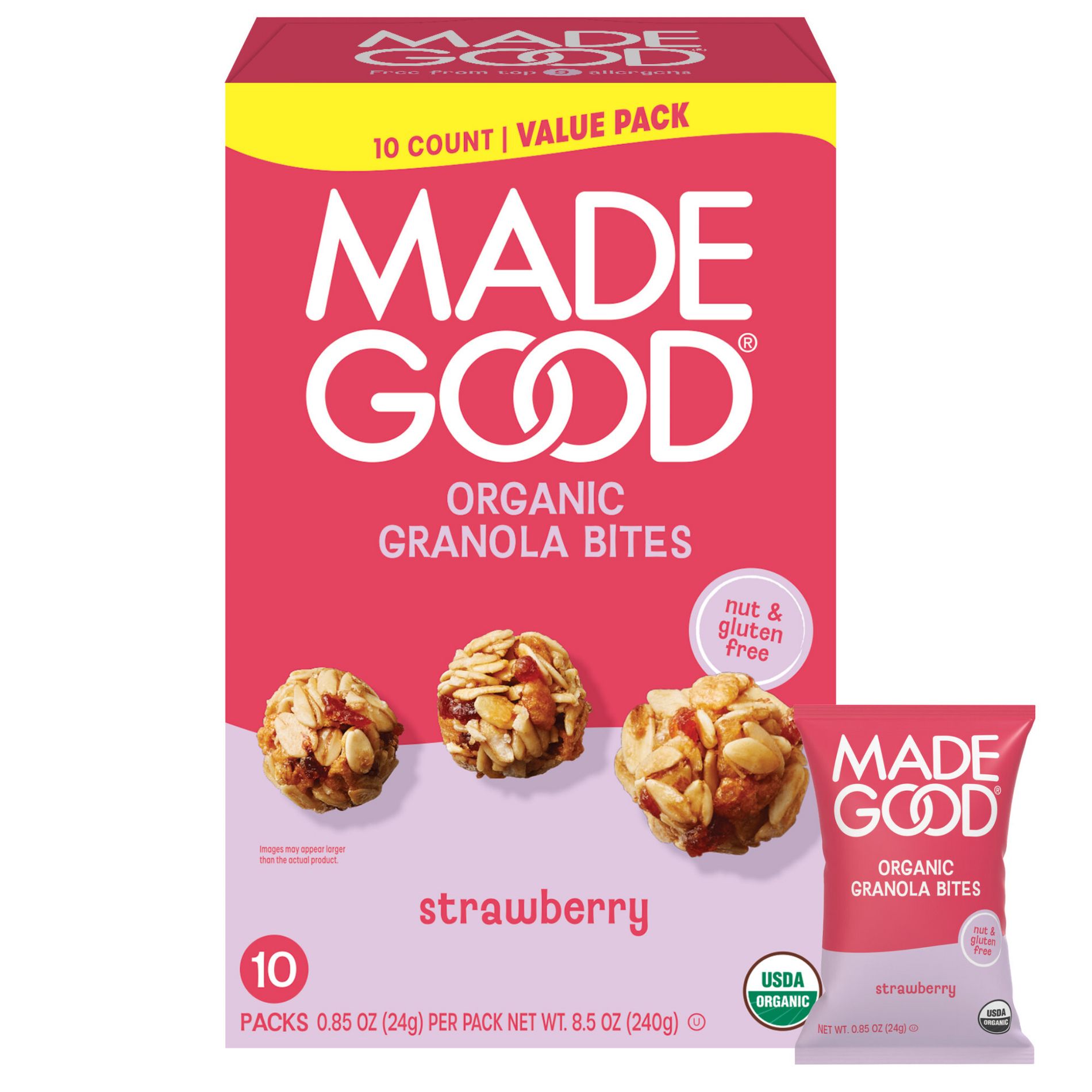 MadeGood Organic Granola Bites Strawberry - 8.5oz/10ct