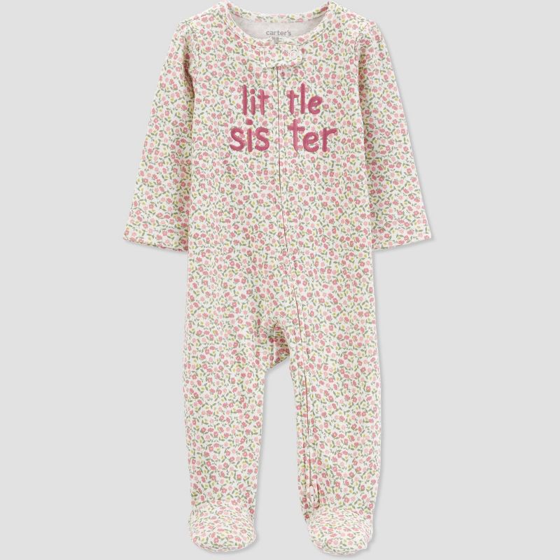 Carter's Just One You®️ Baby Girls' 'Little Sister' Footed Pajama - Pink, 1 of 5