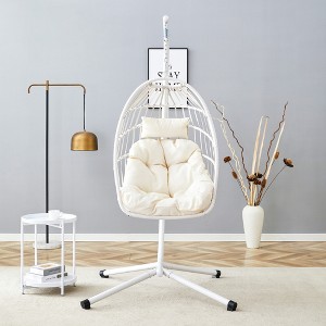 Gulches White Heavy-Duty Iron Hanging Chair with Wicker Weave ¨C Single Person Swing for Indoor/Outdoor - 1 of 4